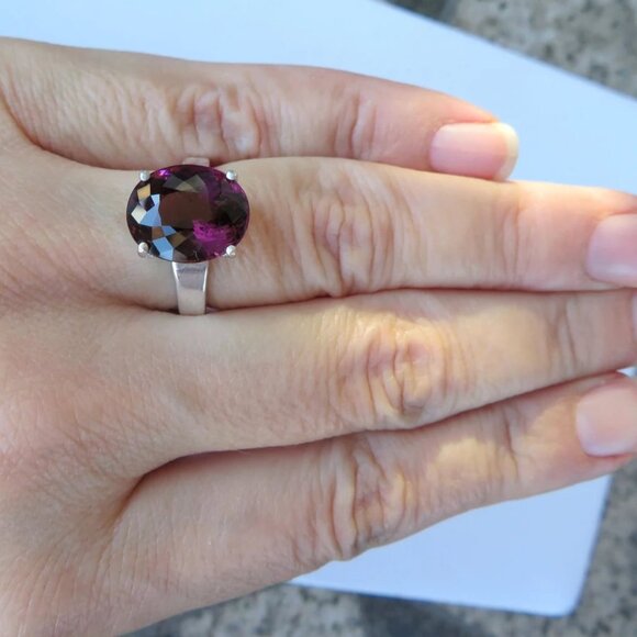 Rare Large Natural Grape Red Tourmaline Rubellite In Sterling Silver Ring - Picture 6 of 11
